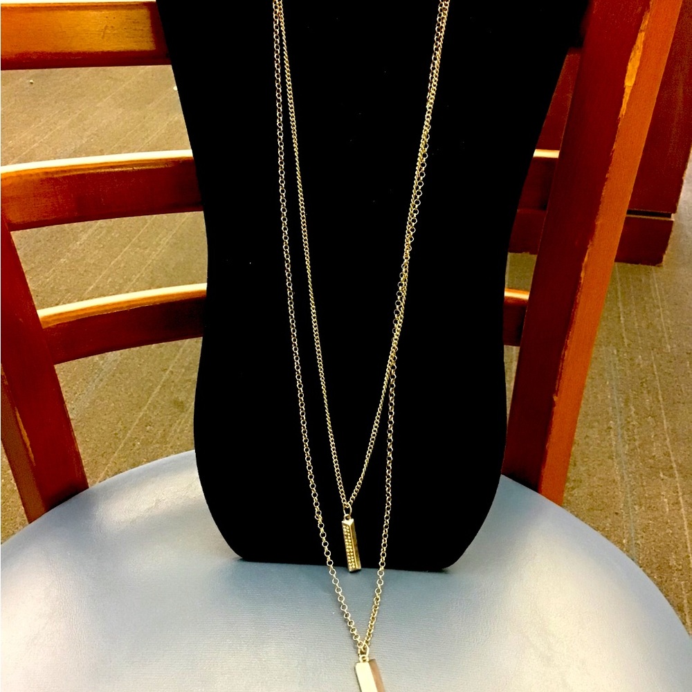 NWOT Two long Silver chains and Silver Bars (one with faux diamonds